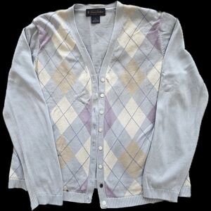 Brooks Brothers Blue and Purple Argyle Cardigan